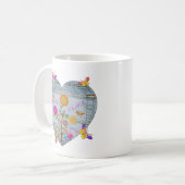 Denim Pocket Heart Flowers Butterflies Koffiemok (Voorkant links)