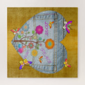 Denim Pocket Heart Flowers Butterflies Legpuzzel (Horizontaal)