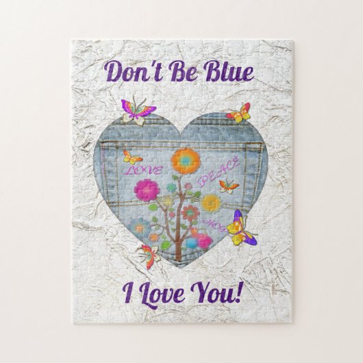 Denim Pocket Heart Flowers Butterflies Legpuzzel (Verticaal)