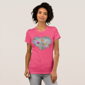 Denim Pocket Heart Flowers Butterflies Roze T-shirt (Voorkant volledig)