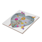 Denim Pocket Heart Flowers Butterflies Tegeltje (Zijkant)