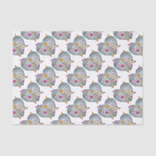 Denim Pocket Heart Flowers Butterflies Tissuepapier (Voorkant)