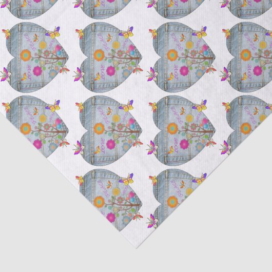 Denim Pocket Heart Flowers Butterflies Tissuepapier (Detail)