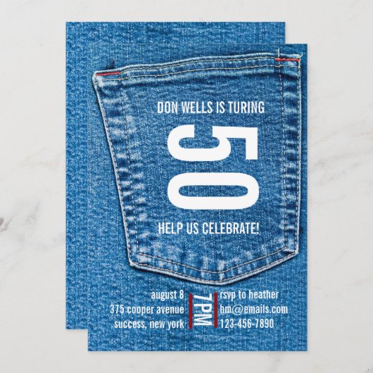 Denim Pocket Invitation Kaart (Voorkant / Achterkant)