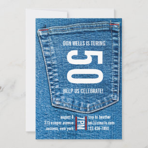 Denim Pocket Invitation Kaart