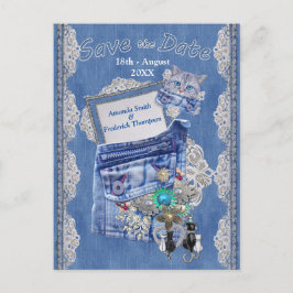 Denim Pocket met kostuum sieraden en een kitten Aankondigingskaart