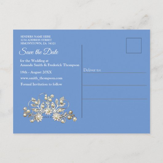 Denim Pocket met Kostuum Sieraden en Kant Aankondigingskaart (Achterkant)