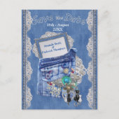 Denim Pocket met Kostuum Sieraden en Kant Aankondigingskaart (Voorkant)