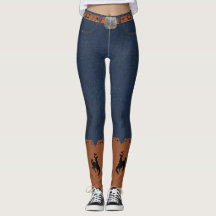 Denim Print Leggings Belt en Cowboy Boots Bronc