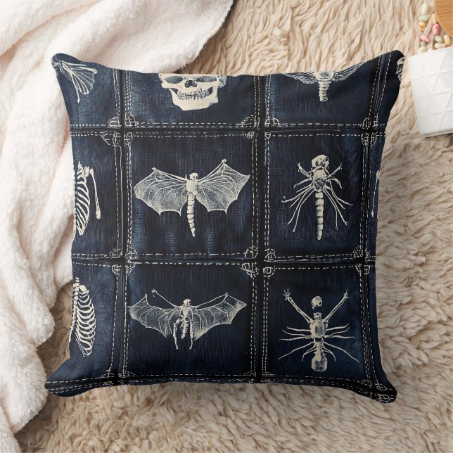 Denim quilt met schedels en insecten kussen (Deken)