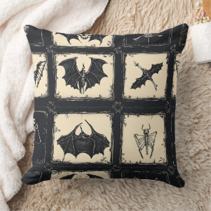 Denim quilt met vleermuizen en skeletten kussen