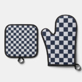 Denim rinse checkerboard pattern ovenwant & pannenlap set (Voorkant)