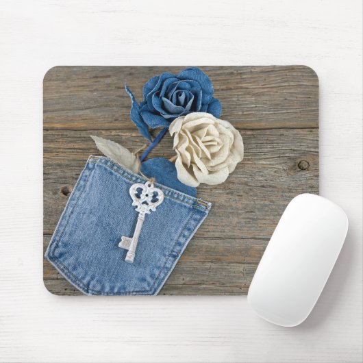 Denim-Rozen in Jean Pocket Muismat (Met muis)