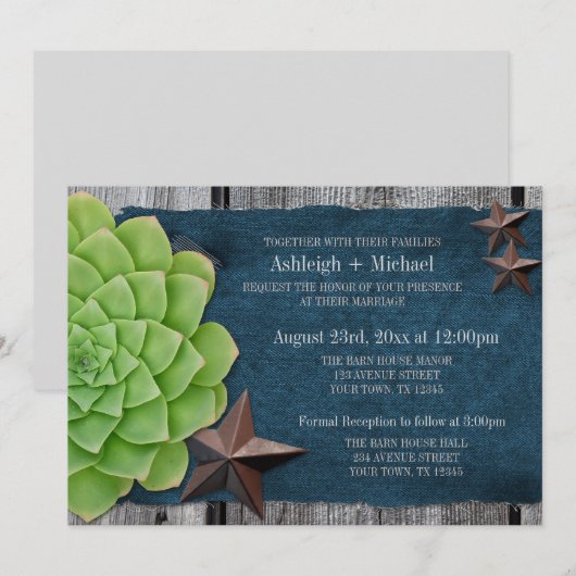 Denim & Rustieke Sterren Land Westerne Bruiloft Kaart (Voorkant / Achterkant)