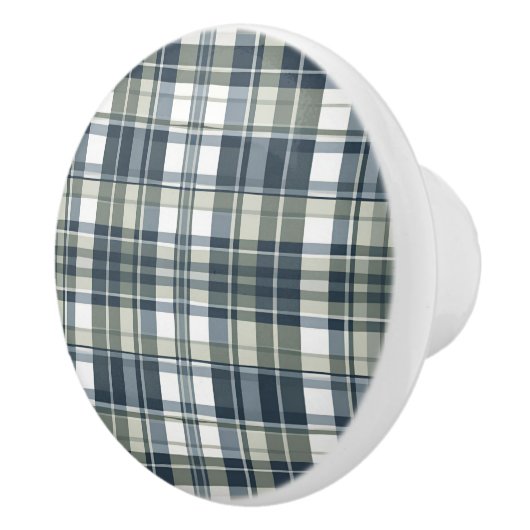 Denim Sage White Plaid Keramische Knop (Rechts)