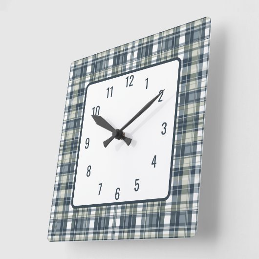 Denim Sage White Plaid Vierkante Klok (Hoek)