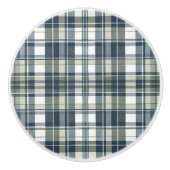 Denim Sage Witte Plaid Keramische Knop (Voorkant)