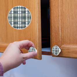 Denim Sage Witte Plaid Keramische Knop