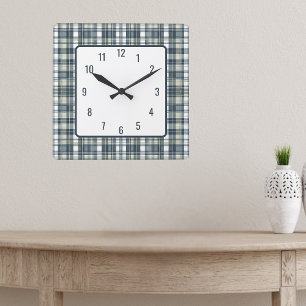 Denim Sage Witte Plaid Vierkante Klok