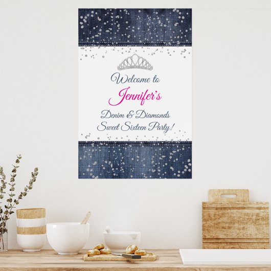 Denim, Silver Confetti, Diamond Tiara Welkomstteke Poster (Keuken)
