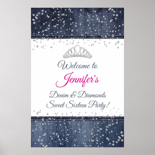 Denim, Silver Confetti, Diamond Tiara Welkomstteke Poster (Voorkant)