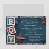 Denim, Stars en Blocks Country Boy Baby shower Kaart (Voorkant / Achterkant)