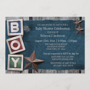 Denim, Stars en Blocks Country Boy Baby shower Kaart