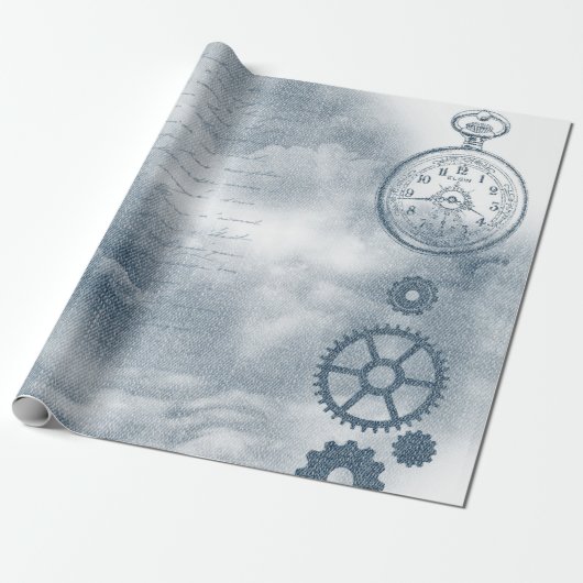 Denim Steampunk Cadeaupapier (Uitgerold)