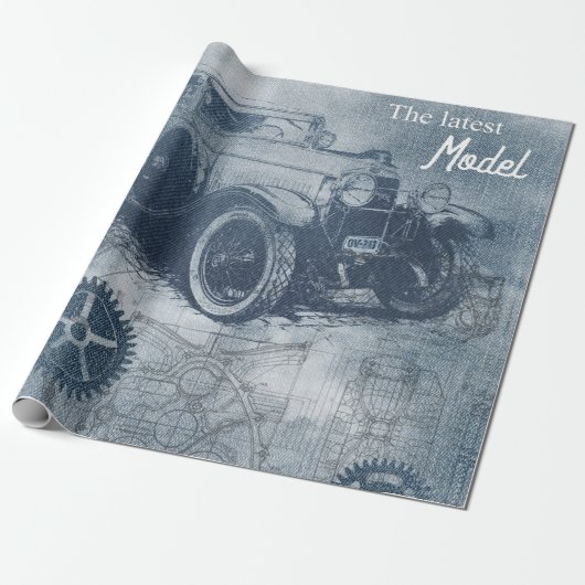 Denim Steampunk Cadeaupapier (Uitgerold)