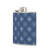 Denim Stijl Blauw en Mint Bloem Tegels Patroon Heupfles (Links)