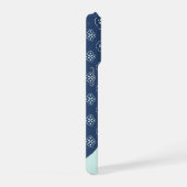 Denim Stijl Blauw en Mint Bloem Tegels Patroon iPhone Hoesje (Rechterkant)