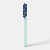 Denim Stijl Blauw en Mint Bloem Tegels Patroon iPhone Hoesje (Linkerkant)