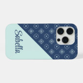 Denim Stijl Blauw en Mint Bloem Tegels Patroon iPhone Hoesje (Achterkant horizontaal)