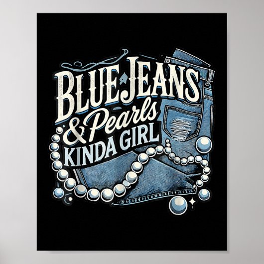 Denim Stof Blauwe Jeans Parels Skinny Jeans Lover Poster (Voorkant)
