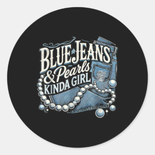 Denim Stof Blauwe Jeans Parels Skinny Jeans Lover Ronde Sticker