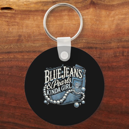 Denim Stof Blauwe Jeans Parels Skinny Jeans Lover Sleutelhanger (Voorkant)