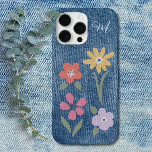 Denim Stof Bloem Monogram Case-Mate iPhone Case