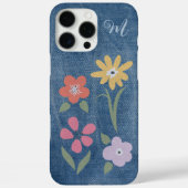 Denim Stof Bloem Monogram Case-Mate iPhone Case (Achterkant)