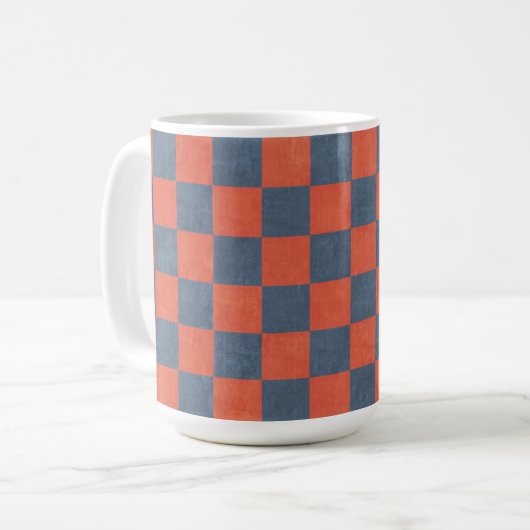 Denim Style Red en Blue Square Art Cup Mok (Voorkant links)