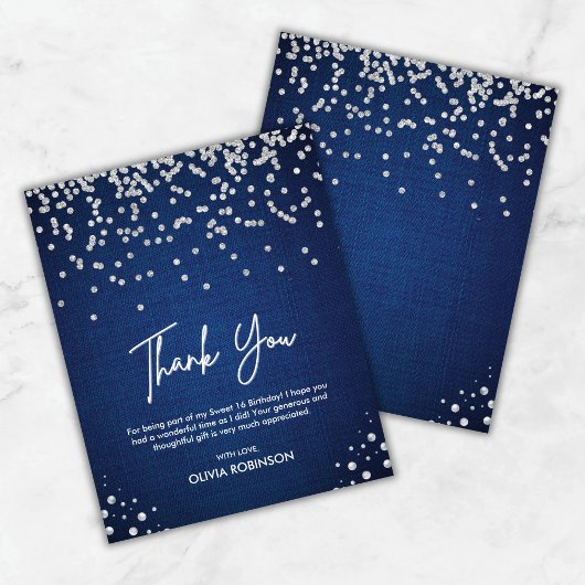 Denim Sweet Sixteen 16e verjaardag bedankkaart