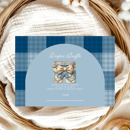 Denim Teddy Bear Baby shower Diapper Raffle Informatiekaartje