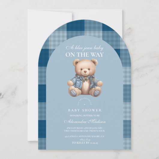 Denim Teddy Bear-Baby shower Kaart (Voorkant)