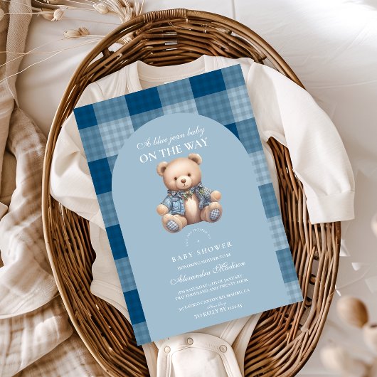 Denim Teddy Bear-Baby shower Kaart