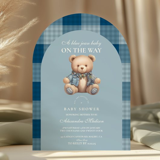 Denim Teddy Bear-Baby shower Kaart