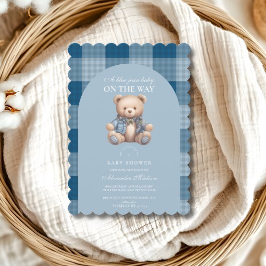 Denim Teddy Bear-Baby shower Kaart