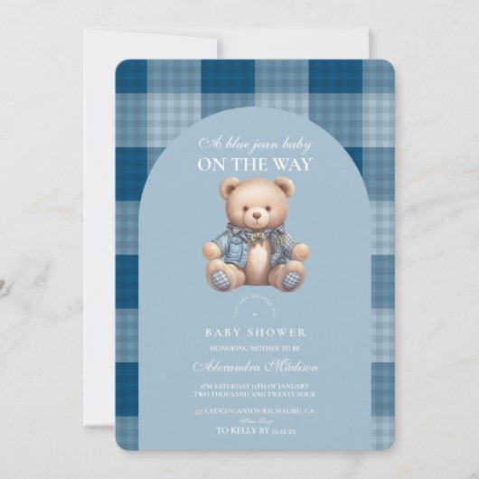 Denim Teddy Bear-Baby shower Kaart (Voorkant)