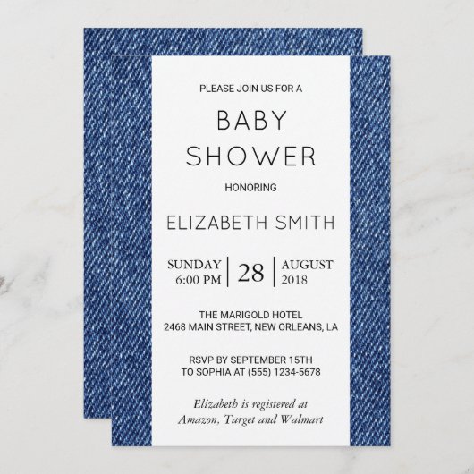 Denim Texture, Blue Denim, Baby shower Kaart (Voorkant / Achterkant)