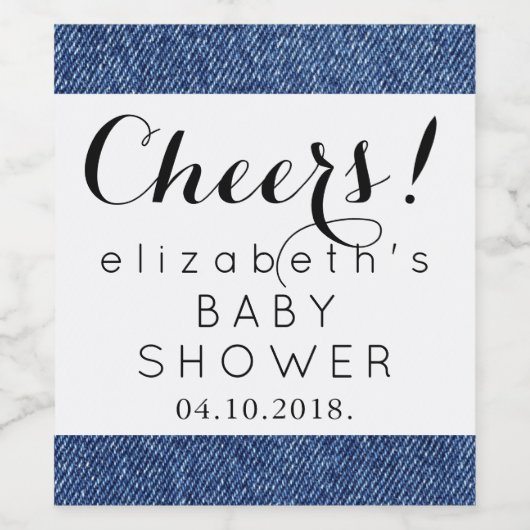 Denim Texture, Blue Denim, Baby shower Wijn Etiket (Enkel label)