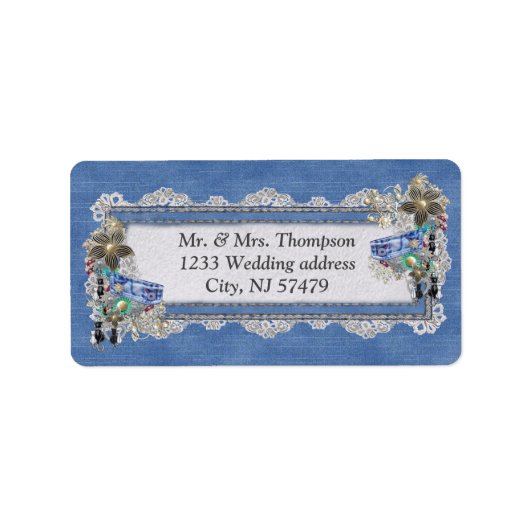 Denim Textured Lace en Costume Jewelry Etiket (Voorkant)