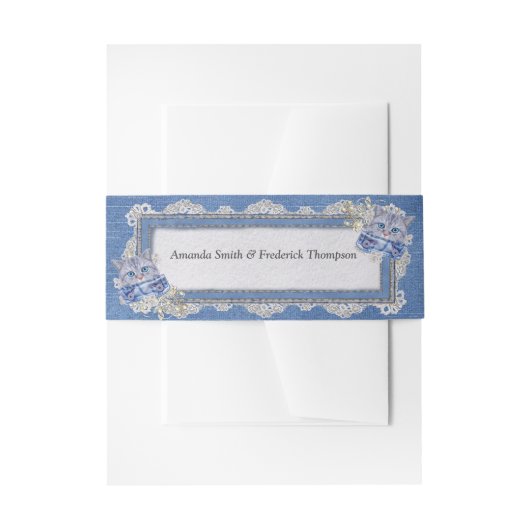 Denim Textured Lace en Kittens Uitnodigingen Wikkel (Voorkant Voorbeeld)